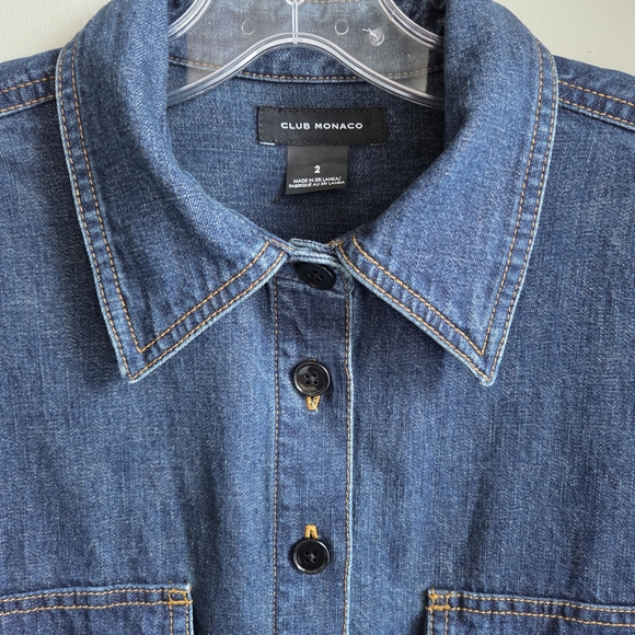 Club Monaco Dress EUC Indigo Denim Shirt Dress Jacket Oversized Sz 2 - Picture 7 of 13